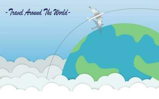 viaggio sfondo con aerei Hopping in giro punti su il mondo. immagine per il tuo viaggio. vettore
