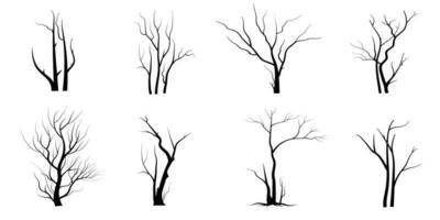 set di sagome di albero di ramo nero o alberi nudi. illustrazioni isolate disegnate a mano. vettore