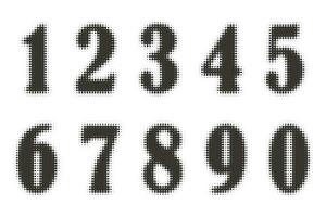 mezzitoni numeri. grunge font con pixel modello. tipografia numeri impostato con astratto tratteggiata effetto. vettore pop arte design elementi.