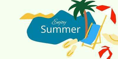 Ciao estate design illustrazione stagione vacanza vacanza con mare palma ombrello vettore