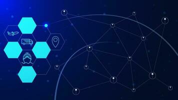 logistica mezzi di trasporto e globale Rete connessione. carico, esportare, importare concetto sfondo con camion, nave e aereo icone. vettore illustrazione.