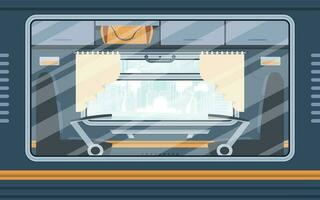 finestre di un vuoto pendolare treno. rotaia trasporto fuori. cartone animato stile. piatto stile. vettore