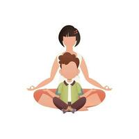 mamma e figlio siamo seduta e fare yoga. isolato. cartone animato stile. vettore