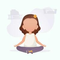 poco ragazza è fare yoga. figli di meditazione. vettore. vettore