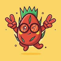 carino Drago frutta personaggio portafortuna con pace cartello mano gesto isolato cartone animato nel piatto stile design vettore