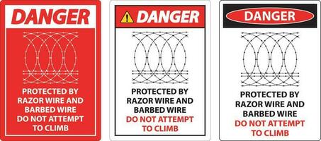 Pericolo protetta di rasoio filo e spinato filo, fare non scalata cartello vettore