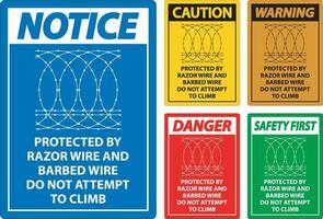 Pericolo protetta di rasoio filo e spinato filo, fare non scalata cartello vettore