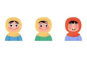 piatto stile bambino avatar di contento I musulmani nel hijab ragazze vettore