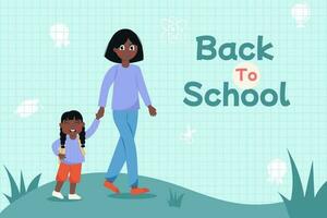 indietro per scuola piatto sfondo africano americano madre a piedi sua figlia per scuola vettore