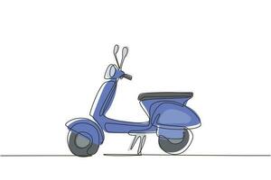 icona di trasporto scooter con disegno a linea continua. scooter moderni moto per cittadino urbano. carino ed elegante scooter retrò vintage per la consegna. illustrazione grafica vettoriale di disegno a linea singola