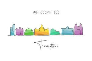 singolo disegno a tratteggio skyline della città di trenton, new jersey. paesaggio storico della città del mondo. la migliore cartolina di destinazione per le vacanze. tratto modificabile alla moda linea continua disegnare disegno vettoriale illustrazione