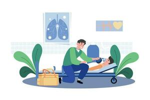 un' medico aiuta pazienti respirazione le difficoltà vettore