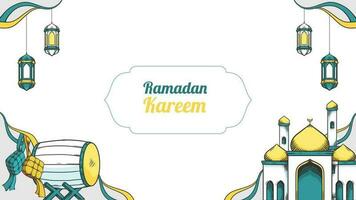 Ramadan kareem con mano disegnato islamico illustrazione ornamento su bianca sfondo vettore