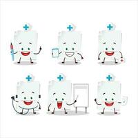 medico professione emoticon con vuoto foglio di carta cartone animato personaggio vettore