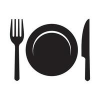 piatto, coltello e forchetta icona. posate simbolo. piatto vettore illustrazione