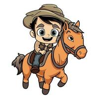 contento contadino uomo equitazione un' cavallo personaggio illustrazione nel scarabocchio stile vettore