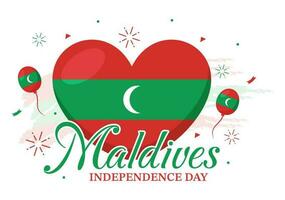 contento Maldive indipendenza giorno vettore illustrazione su 26 luglio con Maldive ondulato bandiera nel piatto cartone animato mano disegnato atterraggio pagina sfondo modelli