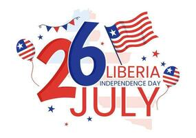 contento Liberia indipendenza giorno vettore illustrazione con agitando bandiera nel nazionale vacanza su luglio 26 piatto cartone animato mano disegnato atterraggio pagina modelli