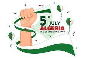 contento algeria indipendenza giorno vettore illustrazione con agitando bandiera nel piatto cartone animato mano disegnato atterraggio pagina verde sfondo modelli