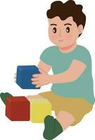 ritratto di carino bambino piccolo ragazzo giocando cubi illustrazione vettore
