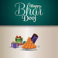 felice bhai dooj invito celebrazione biglietto di auguri con pooja thali e regali vettore