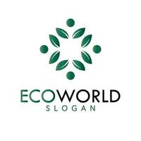 eco mondo vettore logo design. umano e le foglie logotipo. biologico emblema logo modello.