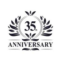 Celebrazione del 35 ° anniversario, design del logo dell'anniversario di 35 anni di lusso. vettore