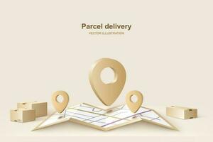 Posizione inviare, pacco consegna, pacco consegna. concetto per veloce consegna servizio. vettore illustrazione