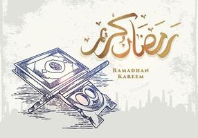 biglietto di auguri di ramadan kareem con corano astratto vettore