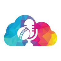 cricket Podcast nube forma concetto logo design modello. microfono e cricket palla logo concetto design. vettore