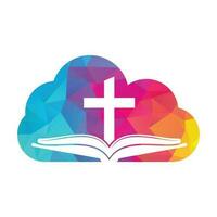 libro Chiesa nube forma concetto logo design icona. Bibbia Chiesa logo design vettore. attraversare e santo Bibbia logo. vettore