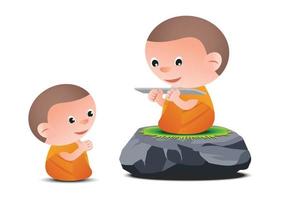 il vecchio monaco insegna il dharma al piccolo monaco vettore