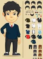 cartone animato bel ragazzo dressup gioco personaggio asset disegno vettoriale