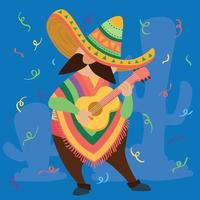 uomo messicano che suona una chitarra cinco de mayo vettore