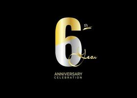 6 anni anniversario celebrazione oro e argento vettore modello, 6 numero logo disegno, 6 ° compleanno logo, logotipo anniversario, vettore anniversario per celebrazione, manifesto, invito carta