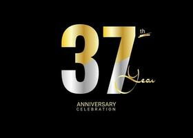 37 anni anniversario celebrazione oro e argento vettore modello, 37 numero logo disegno, 37 ° compleanno logo, logotipo anniversario, vettore anniversario per celebrazione, manifesto, invito carta