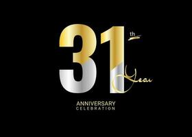 31 anni anniversario celebrazione oro e argento vettore modello, 31 numero logo disegno, 31 compleanno logo, logotipo anniversario, vettore anniversario per celebrazione, manifesto, invito carta
