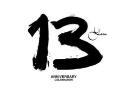 13 anni anniversario celebrazione vettore modello, 13 numero logo disegno, 13 ° compleanno, nero lettering numeri spazzola disegno mano disegnato schizzo, nero numero, anniversario vettore illustrazione