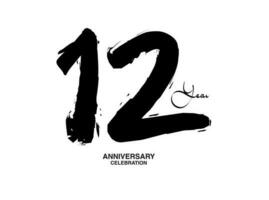 12 anni anniversario celebrazione vettore modello, 12 numero logo disegno, 12 ° compleanno, nero lettering numeri spazzola disegno mano disegnato schizzo, nero numero, anniversario vettore illustrazione