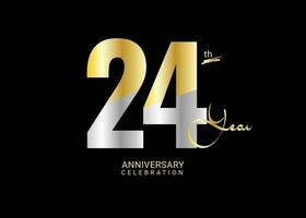 24 anni anniversario celebrazione oro e argento vettore modello, 24 numero logo disegno, 24 compleanno logo, logotipo anniversario, vettore anniversario per celebrazione, manifesto, invito carta