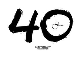 40 anni anniversario celebrazione vettore modello, 40 numero logo disegno, 40 ° compleanno, nero lettering numeri spazzola disegno mano disegnato schizzo, nero numero, anniversario vettore illustrazione