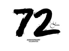 72 anni anniversario celebrazione vettore modello, 72 numero logo disegno, 72 ° compleanno, nero lettering numeri spazzola disegno mano disegnato schizzo, nero numero, anniversario vettore illustrazione