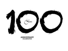100 anni anniversario celebrazione vettore modello, 100 numero logo disegno, 100 ° compleanno, nero lettering numeri spazzola disegno mano disegnato schizzo, nero numero, anniversario vettore illustrazione