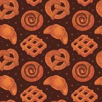 panetteria seamless pattern texture boulangerie negozio pretzel croissant bagel roll waffle acquerello cibo vettore