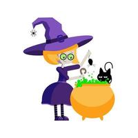 strega di Halloween e gatto nero vettore