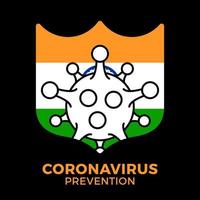scudo la prevenzione del coronavirus in India. bandiera dell'india con il simbolo del virus corona, covid 2019, illustrazione vettoriale. vettore