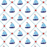 barca senza cuciture con stelle rosse e strisce nautico marittimo yacht silhouette geometrica blu stampa per baby shower scrapbooking carte in tessuto vettore