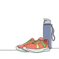 sneakers sportive con disegno a una linea singola e bottiglia sportiva. concetto di corsa o jogging fitness. idea di uno stile di vita sano e attivo. concetto di stile di vita sano. vettore di disegno a linea continua moderna