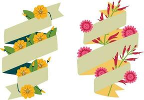 decorativo bandiera con fiori e foglie isolato icona vettore illustrazione design