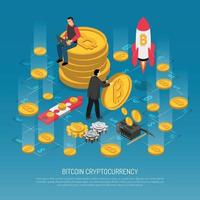 illustrazione isometrica di vettore del manifesto di tecnologia di criptovaluta bitcoin